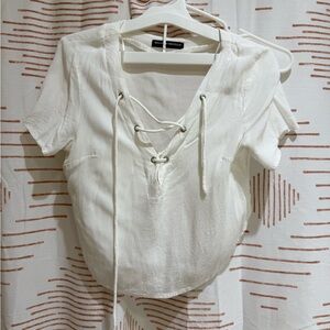 Brandy Melville White Short Sleeve Top with Tie